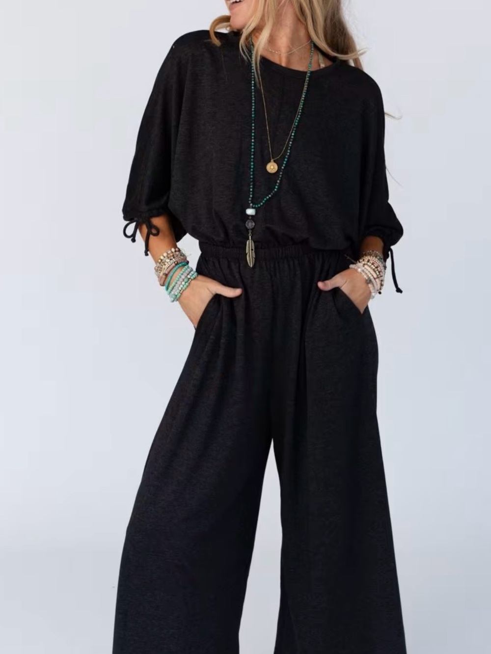 Free People Charcoal Gray Knit Jumpsuit large